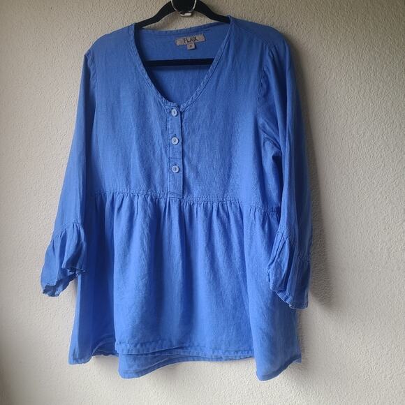 FLAX 100% LINEN BLUE LONG SLEEVE SHIRT WOMEN'S SIZE S - Picture 1 of 7
